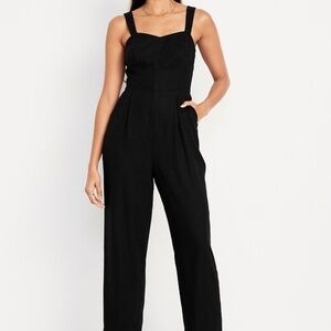 Old Navy Black Linen-Blend Jumpsuit | XL Tall | Sweetheart Neckline | Pockets